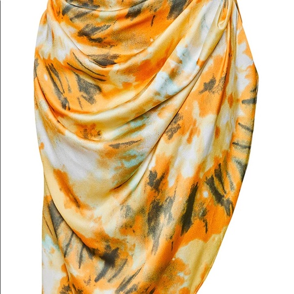 Orange Tie Dye Ruched Side Midi Skirt - Picture 4 of 4
